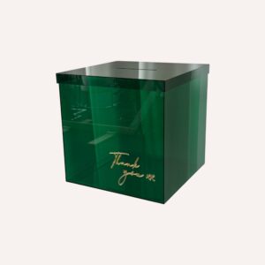 Emerald green wishing well hire in Auckland – elegant and stylish card box perfect for weddings, engagements, and events.