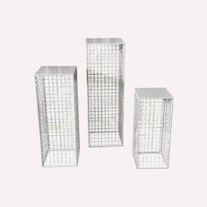 White mesh plinth hire in Auckland – versatile display stands perfect for weddings, events, and decor setups, lightweight and stylish for any occasion.